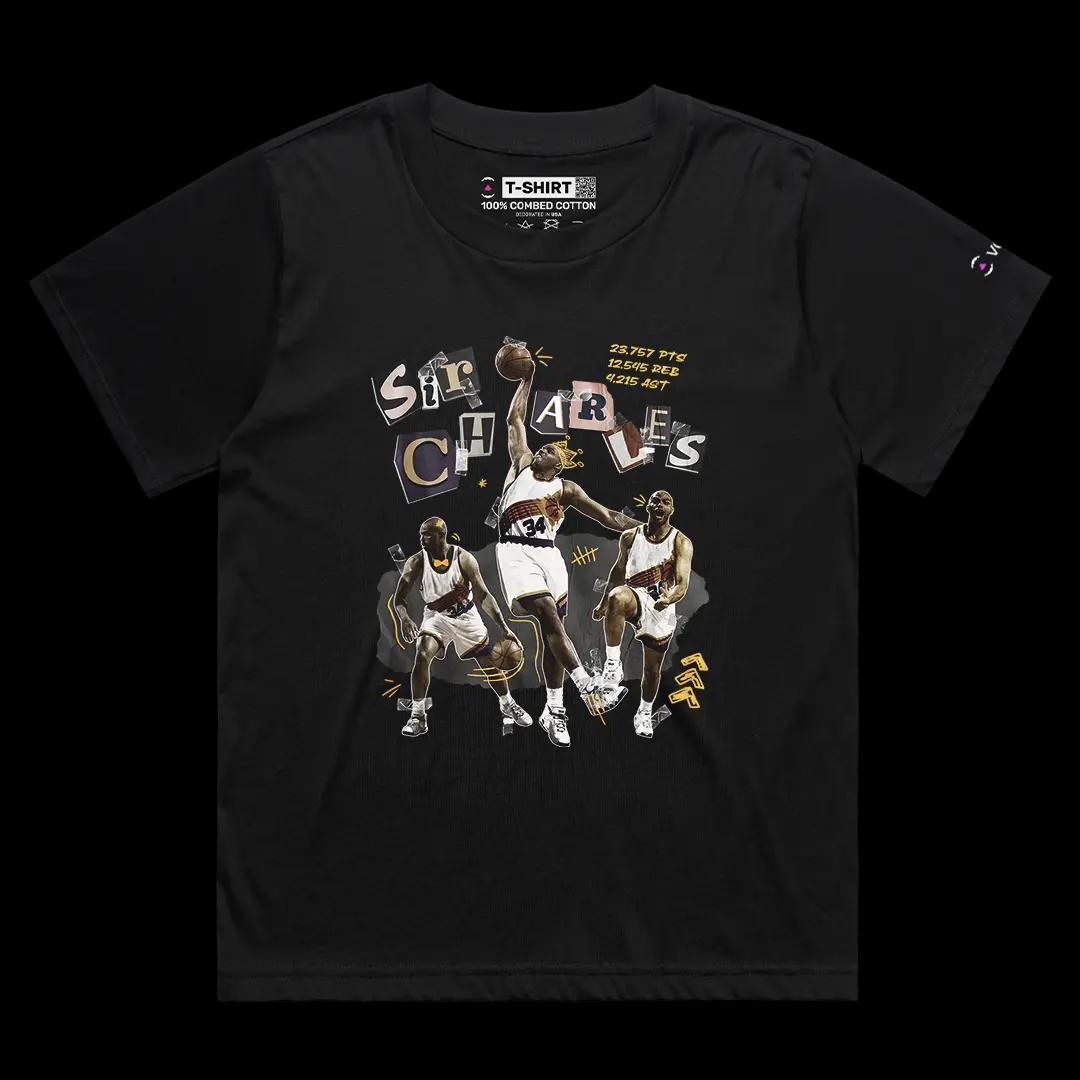 VOICEART Black Female Loose Vintage Sir Charles Barkley Sports Graphic Tee Basketball Fans Short T-Shirt for Men and Women