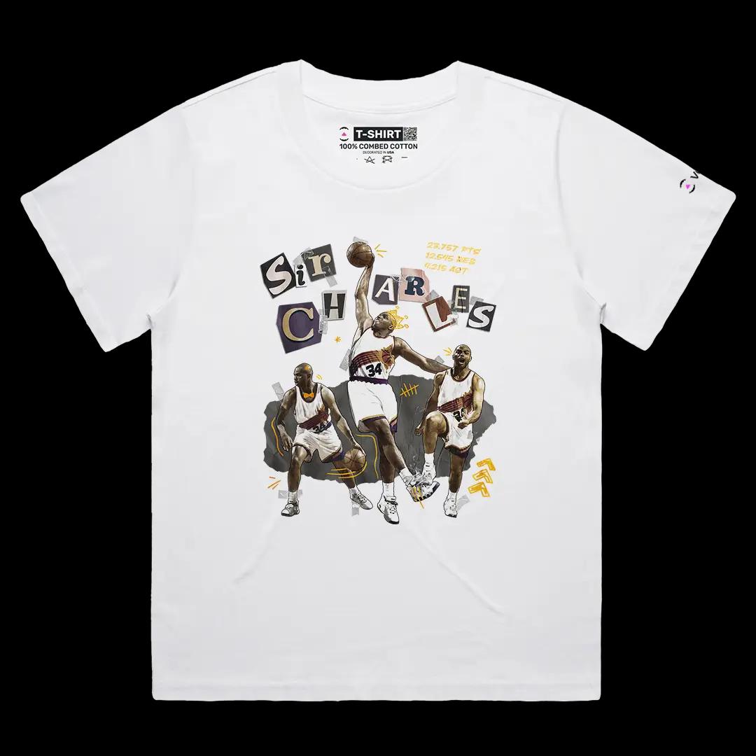 VOICEART White Female Loose Vintage Sir Charles Barkley Sports Graphic Tee Basketball Fans Short T-Shirt for Men and Women