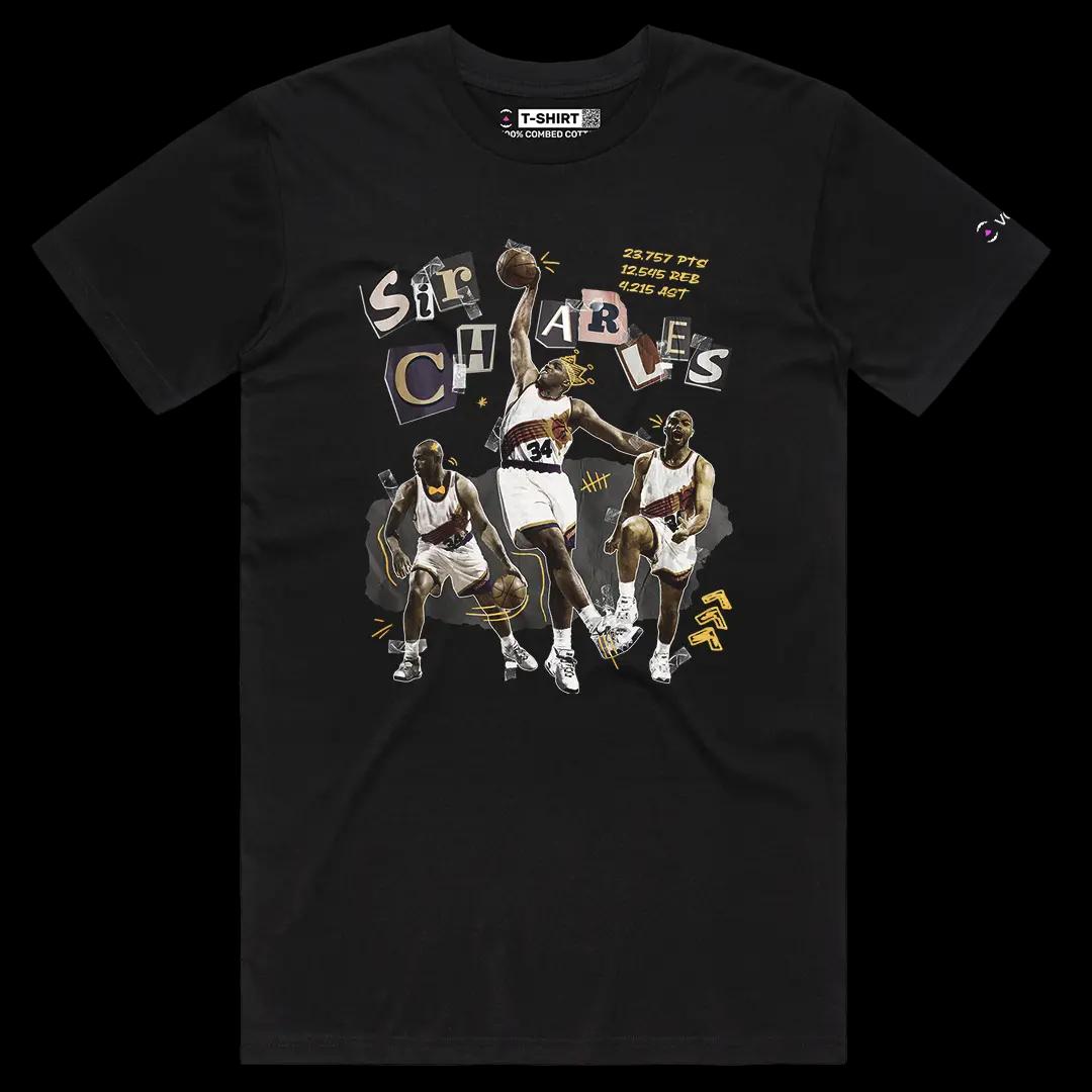 VOICEART Black Male Regular Vintage Sir Charles Barkley Sports Graphic Tee Basketball Fans Short T-Shirt for Men and Women