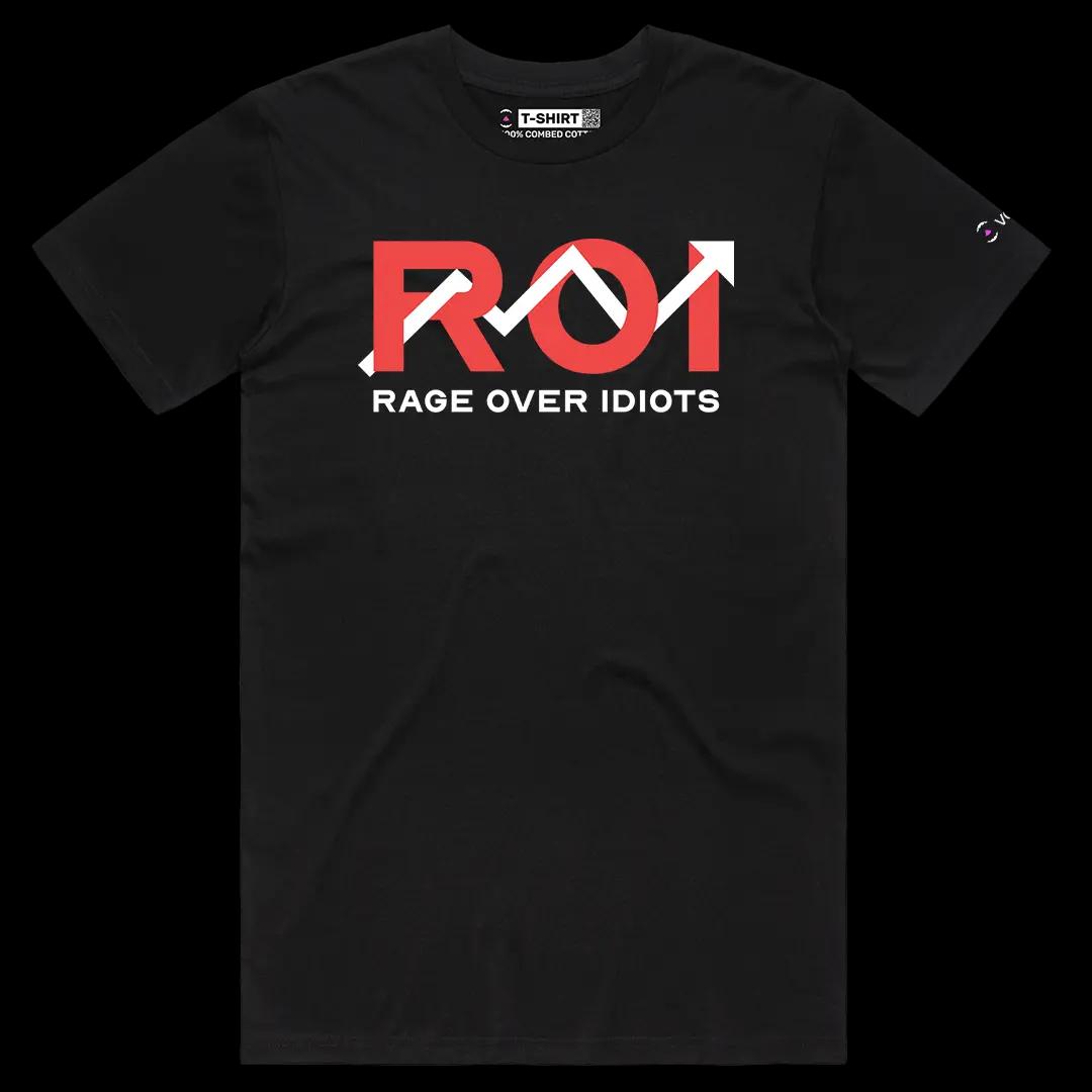 VOICEART Black Male Regular ROI Rage Over Idiots Funny Graphic Meme Tee with Sarcastic Joke Short Sleeve Cotton T-Shirt