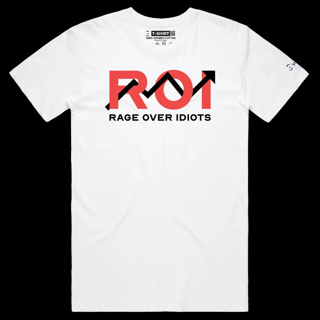 VOICEART White Male Regular ROI Rage Over Idiots Funny Graphic Meme Tee with Sarcastic Joke Short Sleeve Cotton T-Shirt