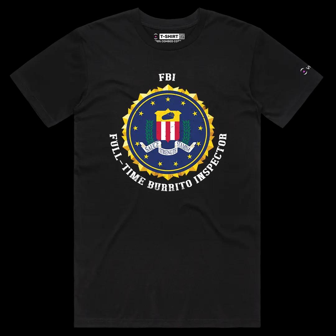 VOICEART Black Male Regular FBI Full Time Burrito Inspector Funny Graphic Tee with a Meme Short Sleeve Cotton T-Shirt