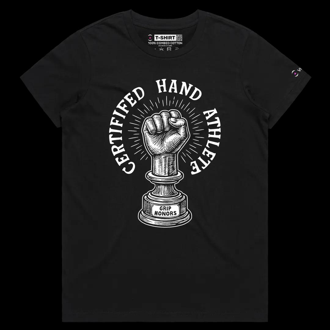 VOICEART Black Female Regular Certified Hand Athlete Funny Graphic Tee Adult Humour Short Sleeve Cotton T-Shirt for Men