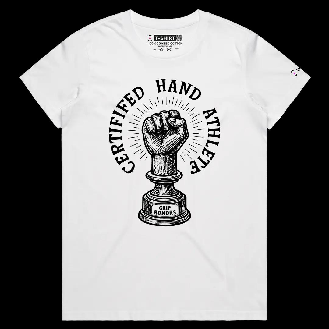 VOICEART White Female Regular Certified Hand Athlete Funny Graphic Tee Adult Humour Short Sleeve Cotton T-Shirt for Men