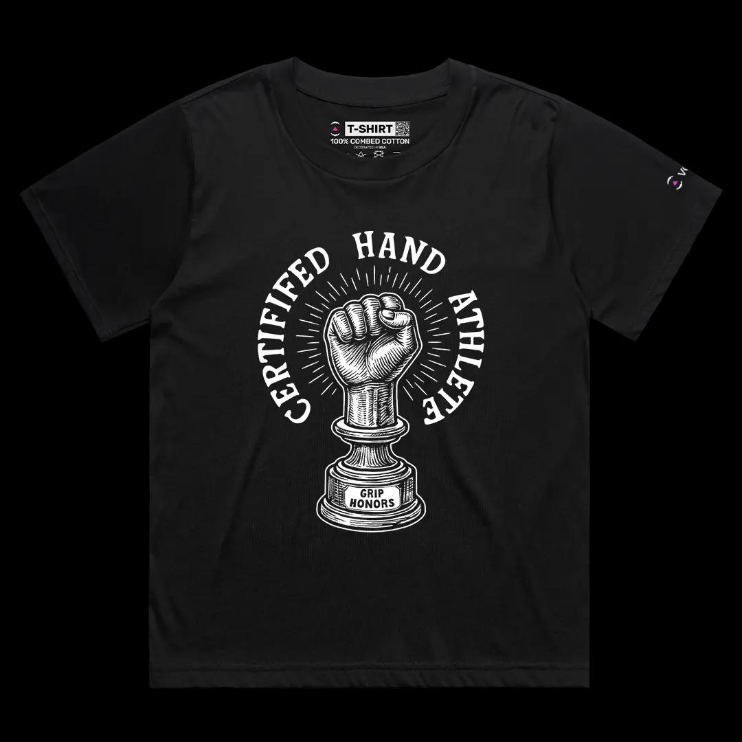 VOICEART Black Female Loose Certified Hand Athlete Funny Graphic Tee Adult Humour Short Sleeve Cotton T-Shirt for Men