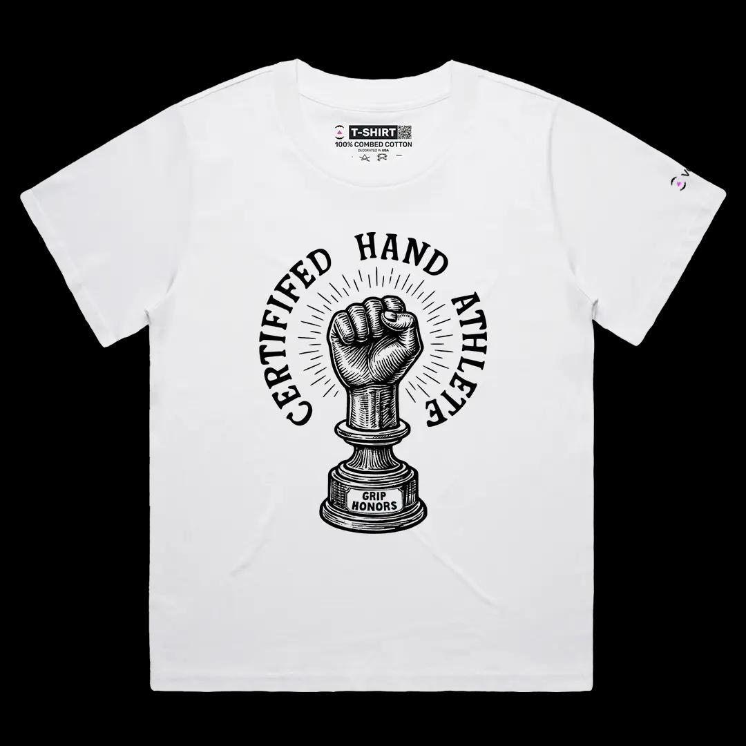 VOICEART White Female Loose Certified Hand Athlete Funny Graphic Tee Adult Humour Short Sleeve Cotton T-Shirt for Men