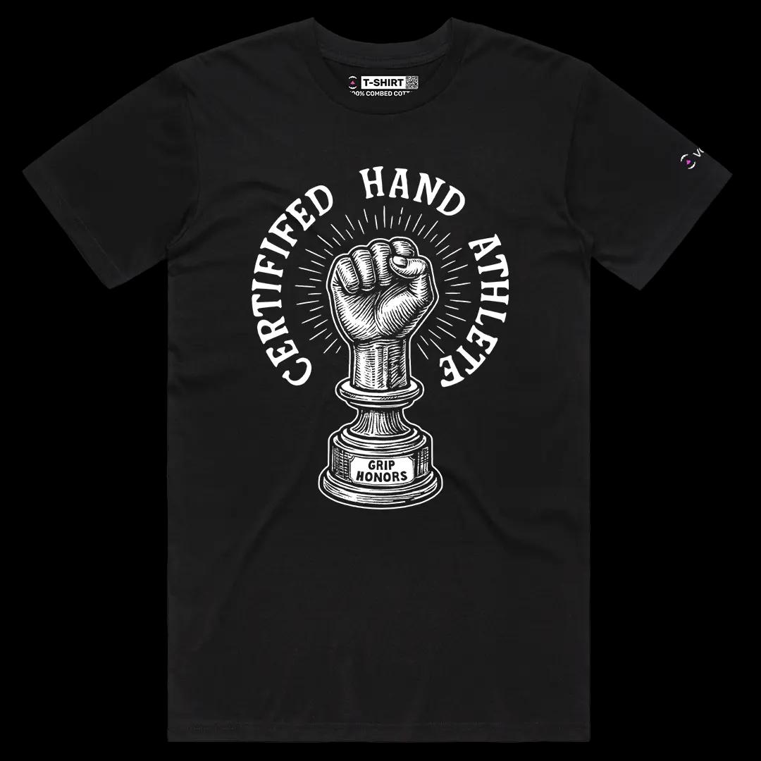 VOICEART Black Male Regular Certified Hand Athlete Funny Graphic Tee Adult Humour Short Sleeve Cotton T-Shirt for Men