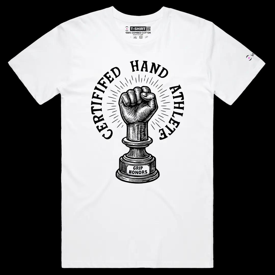 VOICEART White Male Regular Certified Hand Athlete Funny Graphic Tee Adult Humour Short Sleeve Cotton T-Shirt for Men