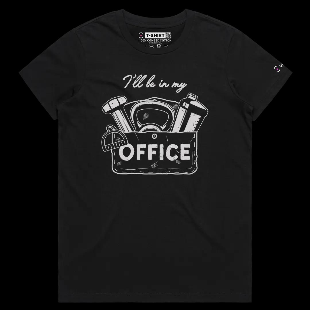 VOICEART Black Female Regular I Will Be In My Office Gym Gear Funny Gym Rats Short Sleeve Cotton T-Shirt for Men and Women