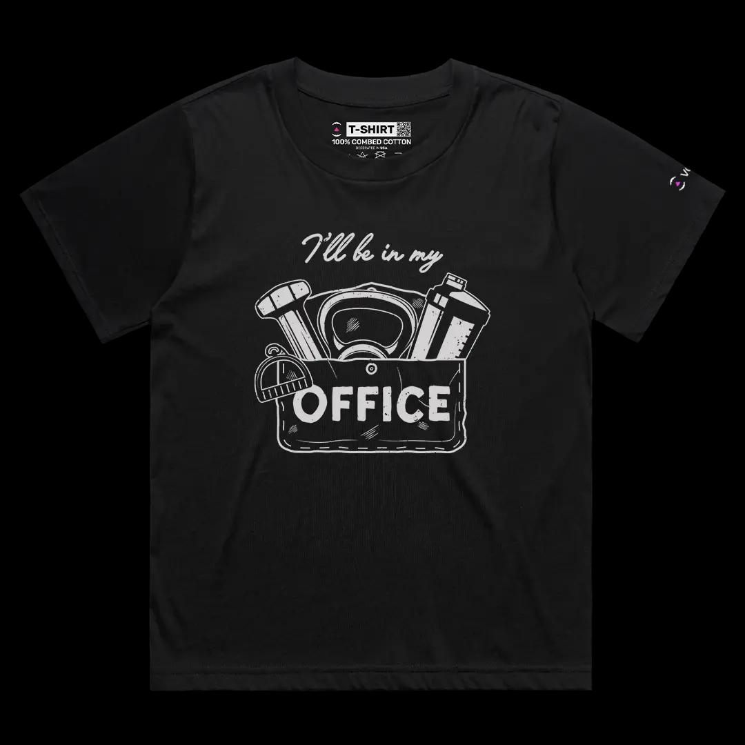 VOICEART Black Female Loose I Will Be In My Office Gym Gear Funny Gym Rats Short Sleeve Cotton T-Shirt for Men and Women