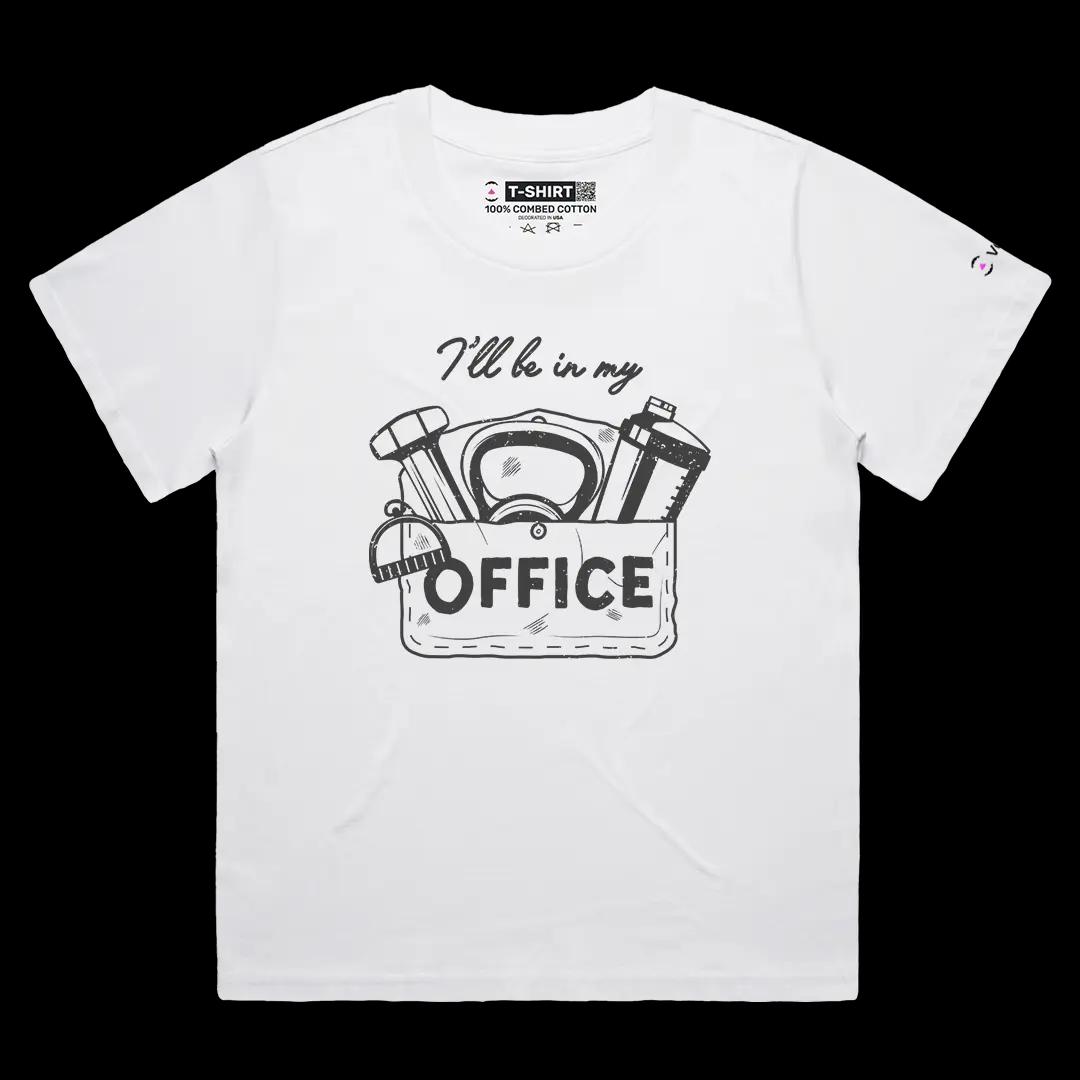 VOICEART White Female Loose I Will Be In My Office Gym Gear Funny Gym Rats Short Sleeve Cotton T-Shirt for Men and Women