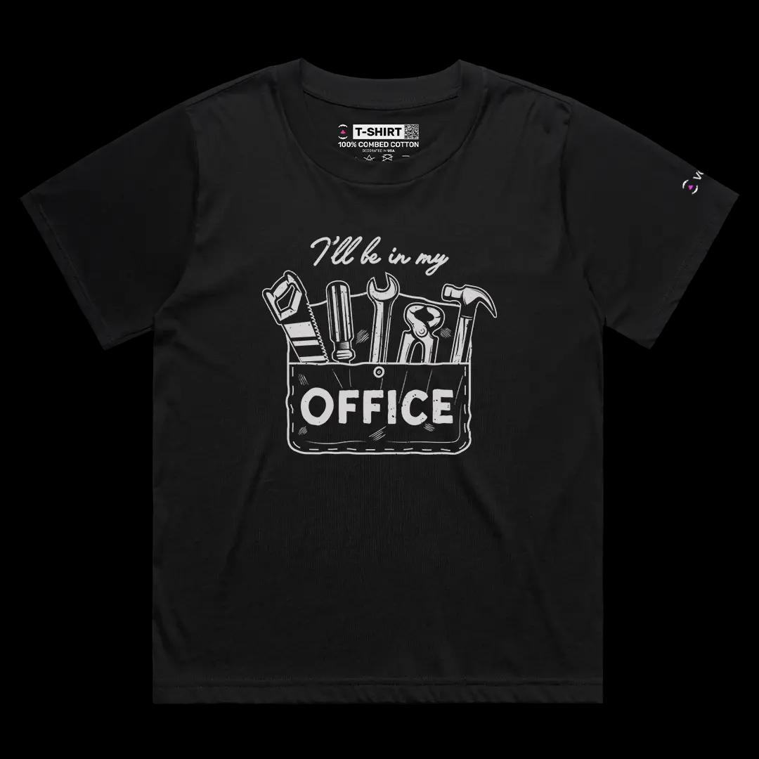 VOICEART Black Female Loose I Will Be In My Office Handyman Tools Funny Graphic Tee Cotton T-Shirt for Men and Women