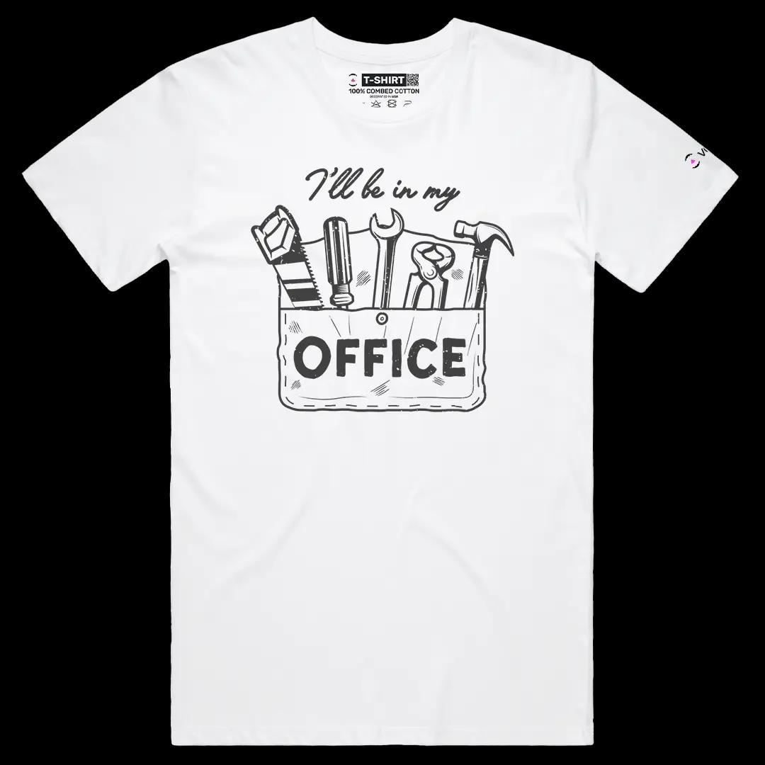 VOICEART White Male Regular I Will Be In My Office Handyman Tools Funny Graphic Tee Cotton T-Shirt for Men and Women