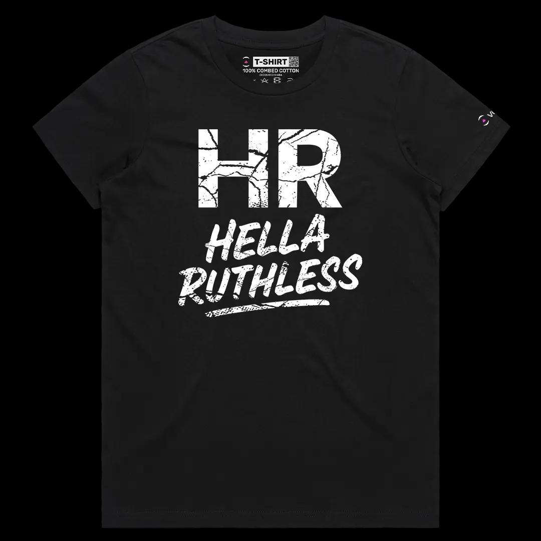 VOICEART Black Female Regular HR Hella Ruthless Funny Graphic Meme Tee with Sarcastic Joke Short Sleeve Cotton T-Shirt