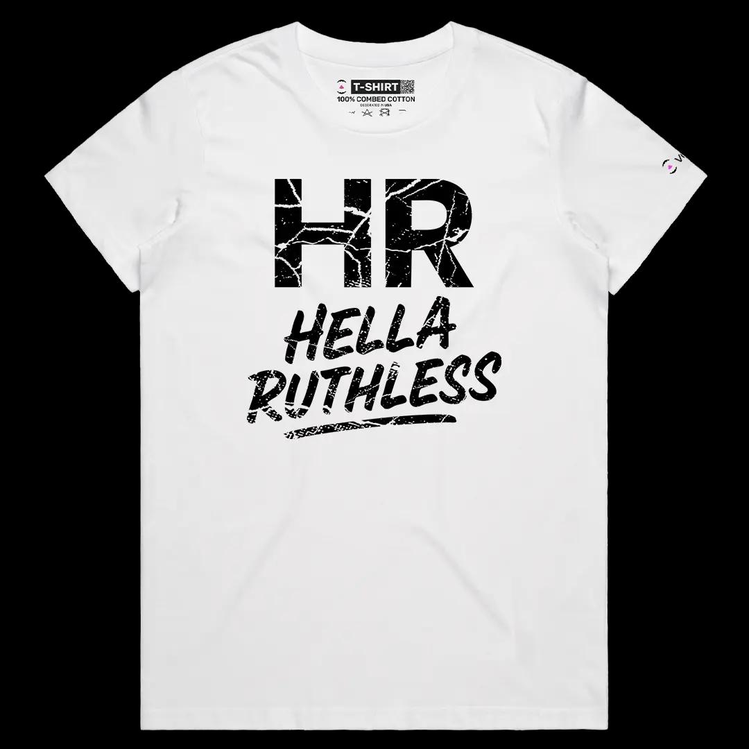 VOICEART White Female Regular HR Hella Ruthless Funny Graphic Meme Tee with Sarcastic Joke Short Sleeve Cotton T-Shirt