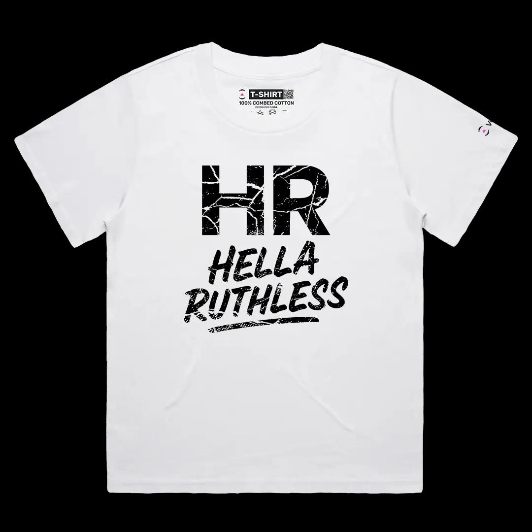 VOICEART White Female Loose HR Hella Ruthless Funny Graphic Meme Tee with Sarcastic Joke Short Sleeve Cotton T-Shirt