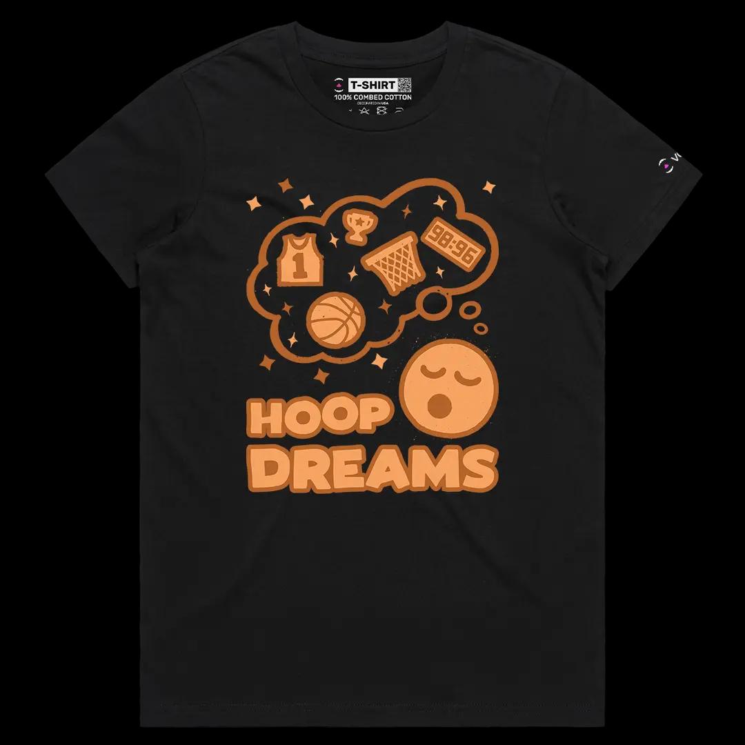 VOICEART Black Female Regular Hoop Dreams Sports Graphic Tee for Basketball Fans Short Sleeve Cotton Shirt for Men and Women