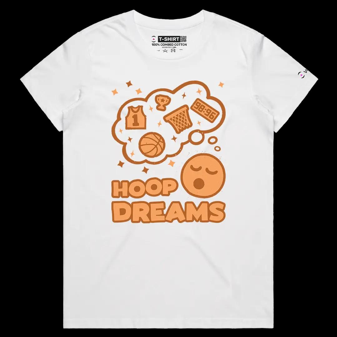 VOICEART White Female Regular Hoop Dreams Sports Graphic Tee for Basketball Fans Short Sleeve Cotton Shirt for Men and Women