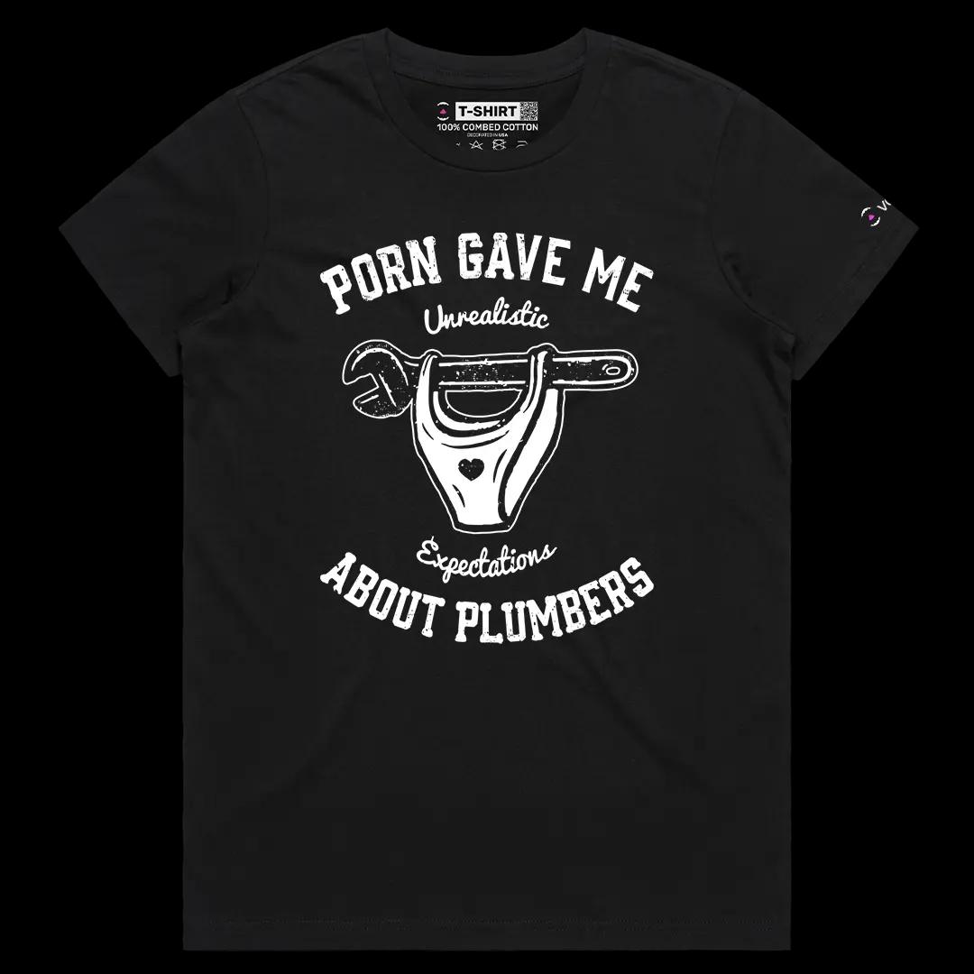 VOICEART Black Female Regular Funny Graphic Tee with Adult Humor Short Sleeve T-Shirt for Men and Women Wrench and Panties