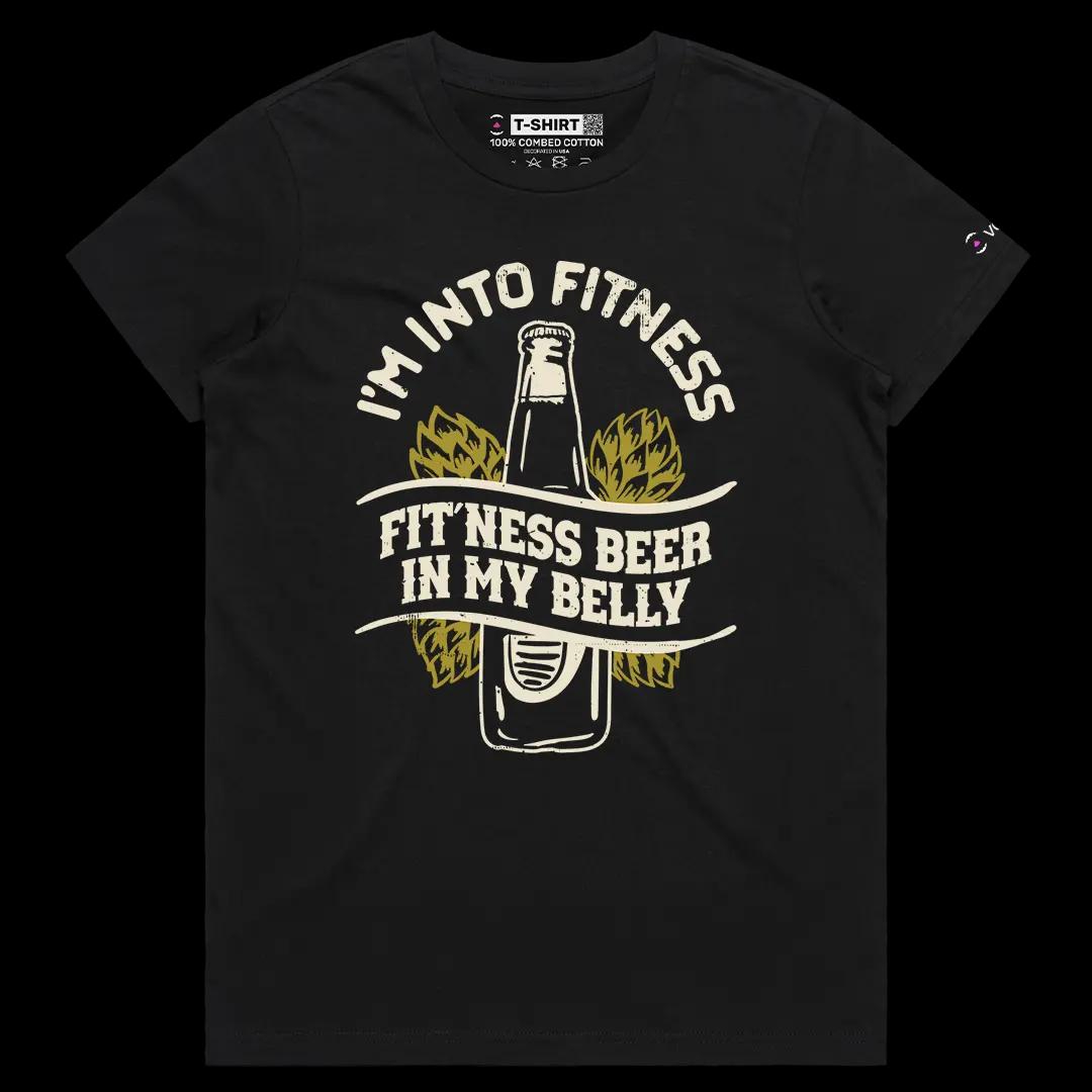 VOICEART Black Female Regular I Am Into Fitness Funny Sarcastic Joke Short Sleeve Combed Cotton T-Shirt for Men and Women