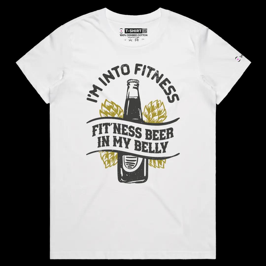 VOICEART White Female Regular I Am Into Fitness Funny Sarcastic Joke Short Sleeve Combed Cotton T-Shirt for Men and Women