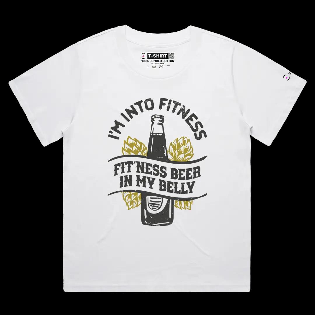 VOICEART White Female Loose I Am Into Fitness Funny Sarcastic Joke Short Sleeve Combed Cotton T-Shirt for Men and Women