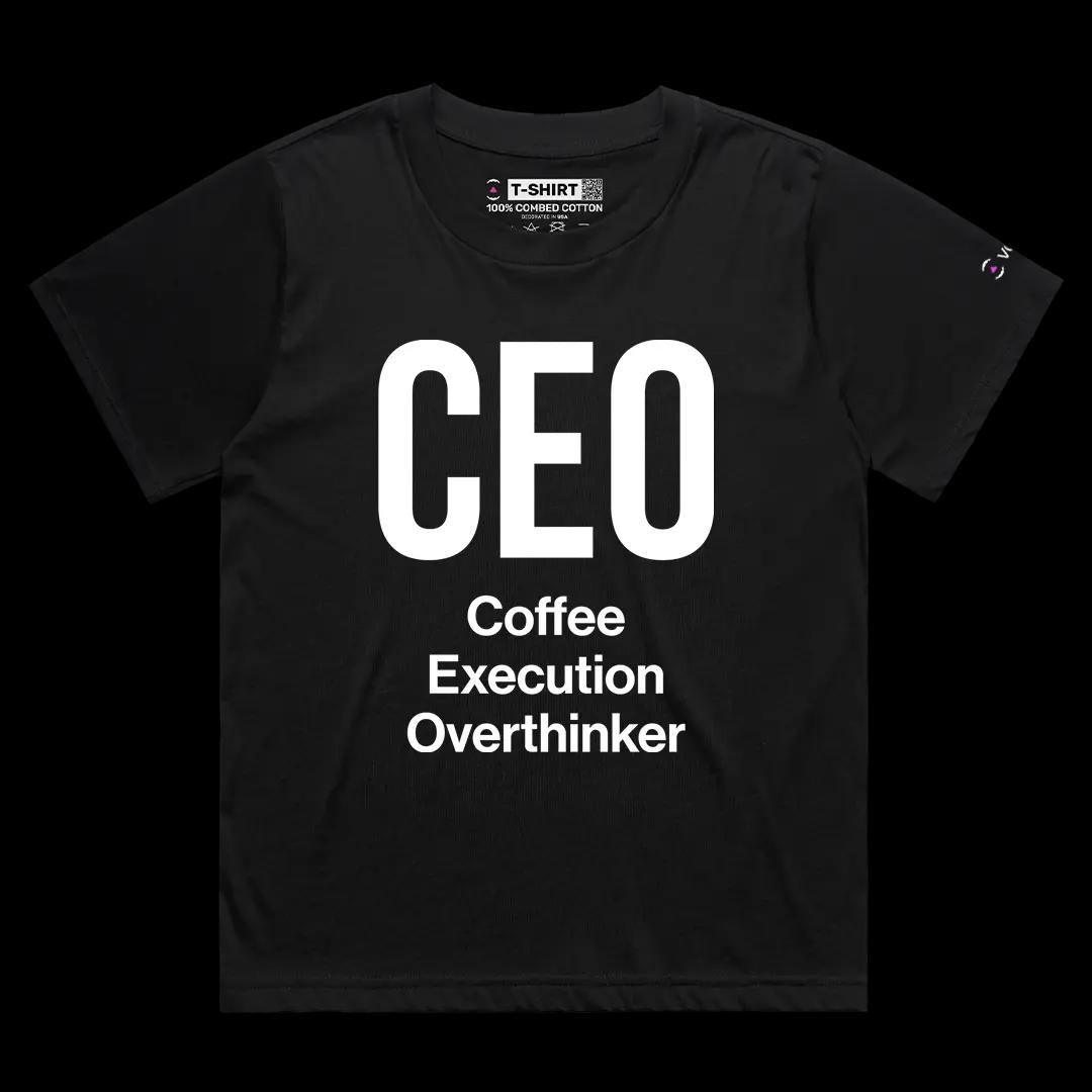 VOICEART Black Female Loose CEO Coffee Execution Overthinker Funny Graphic Tee Short Sleeve T-Shirt for Men and Women