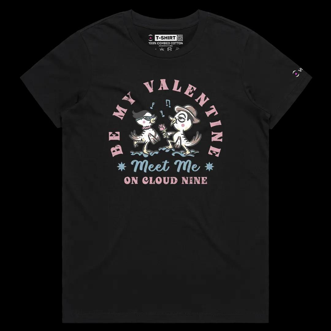 VOICEART Black Female Regular Be My Valentine Funny Graphic Tee for Couples on Valentines Day Short Sleeve Cotton T-Shirt
