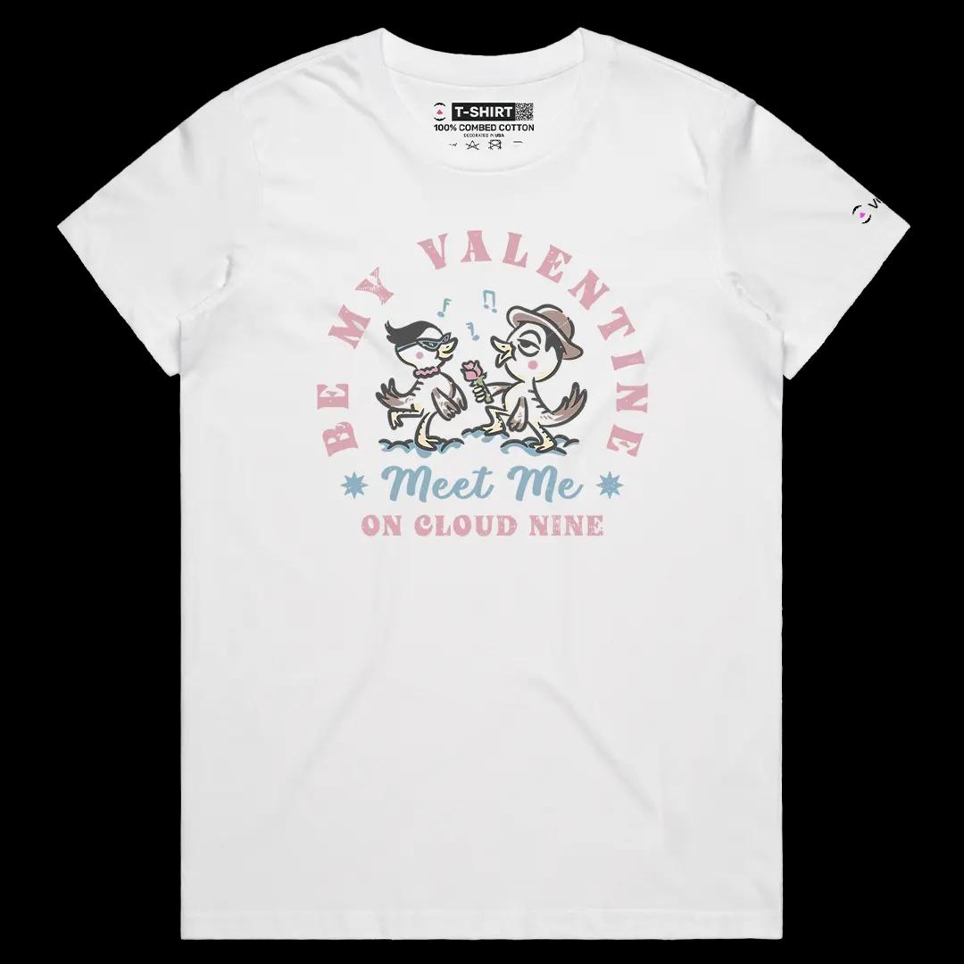 VOICEART White Female Regular Be My Valentine Funny Graphic Tee for Couples on Valentines Day Short Sleeve Cotton T-Shirt