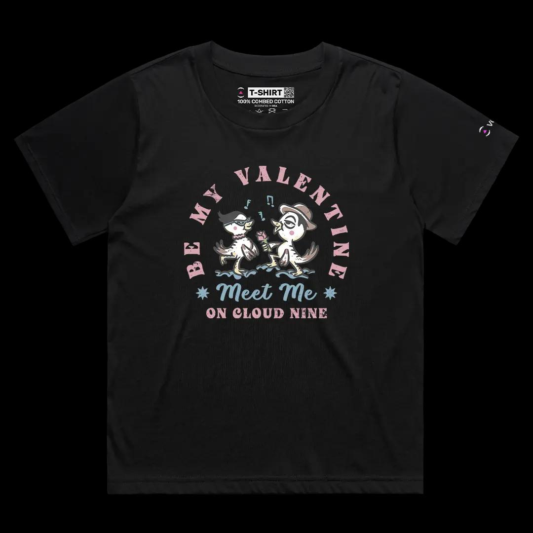 VOICEART Black Female Loose Be My Valentine Funny Graphic Tee for Couples on Valentines Day Short Sleeve Cotton T-Shirt