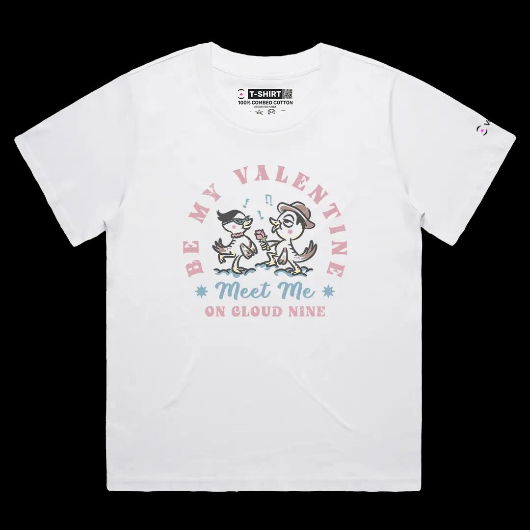 VOICEART White Female Loose Be My Valentine Funny Graphic Tee for Couples on Valentines Day Short Sleeve Cotton T-Shirt