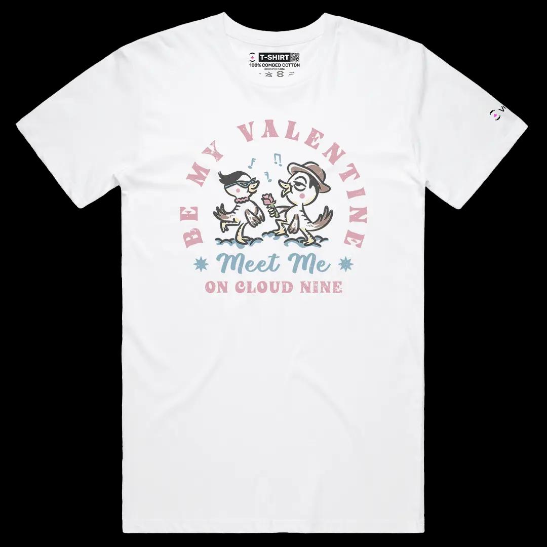 VOICEART White Male Regular Be My Valentine Funny Graphic Tee for Couples on Valentines Day Short Sleeve Cotton T-Shirt