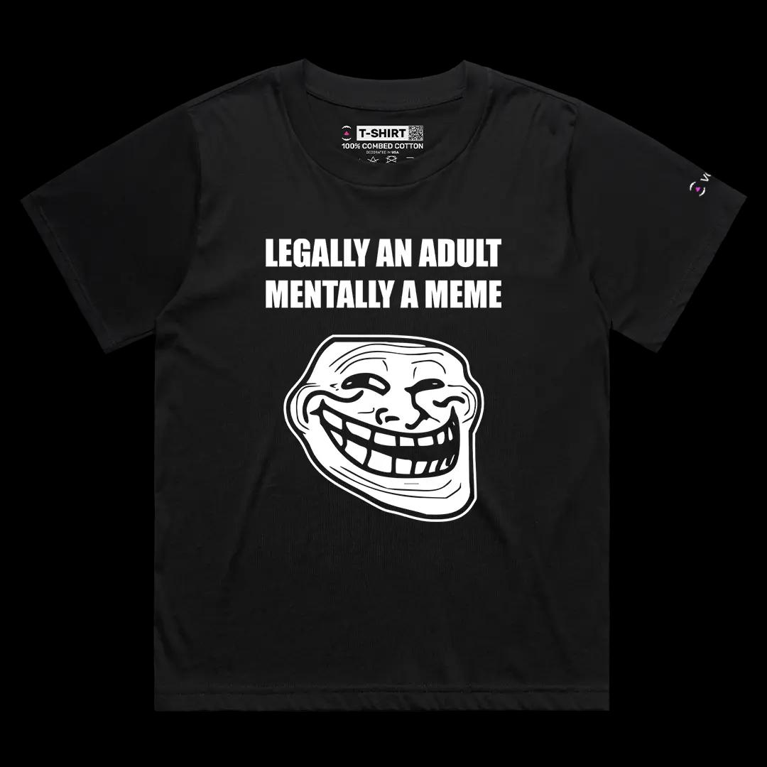 VOICEART Black Female Loose Legally an Adult Mentally a Meme Funny Graphic Tee Sarcastic Joke Short Sleeve Cotton T-Shirt