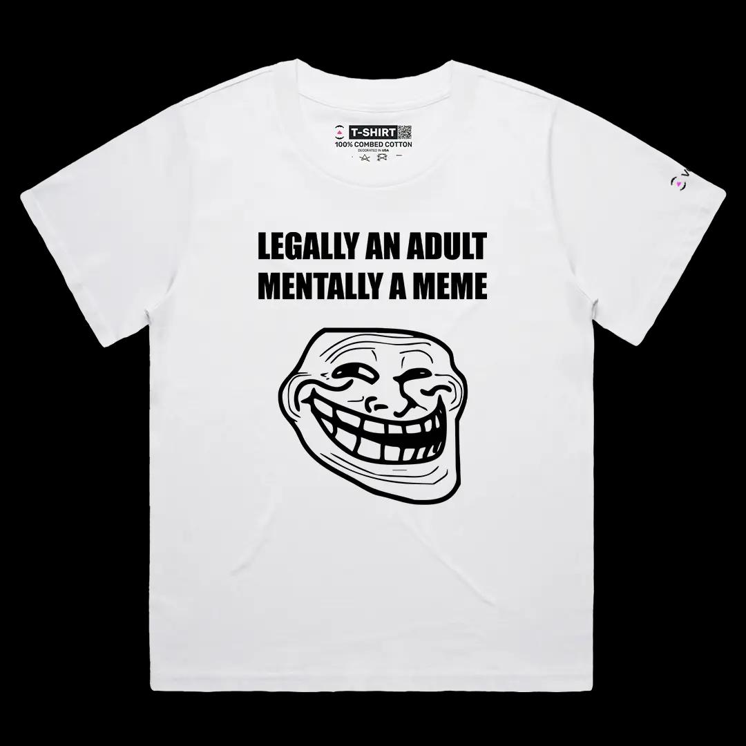 VOICEART White Female Loose Legally an Adult Mentally a Meme Funny Graphic Tee Sarcastic Joke Short Sleeve Cotton T-Shirt
