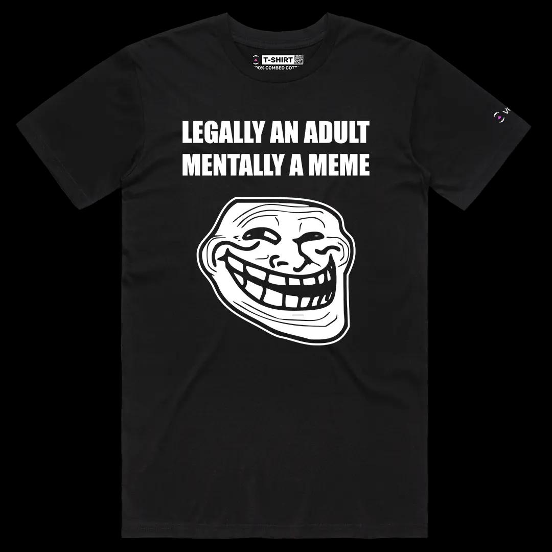 VOICEART Black Male Regular Legally an Adult Mentally a Meme Funny Graphic Tee Sarcastic Joke Short Sleeve Cotton T-Shirt