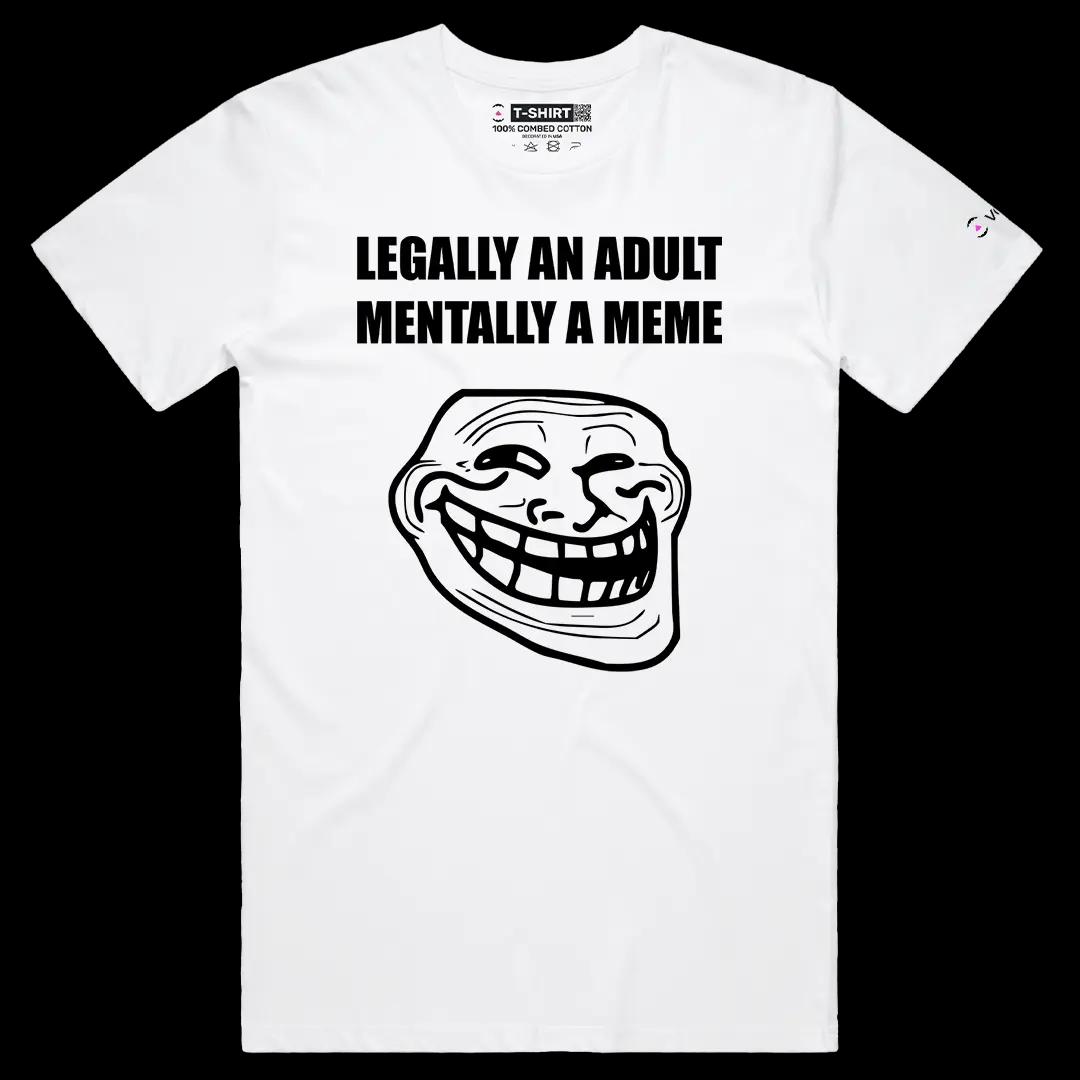 VOICEART White Male Regular Legally an Adult Mentally a Meme Funny Graphic Tee Sarcastic Joke Short Sleeve Cotton T-Shirt