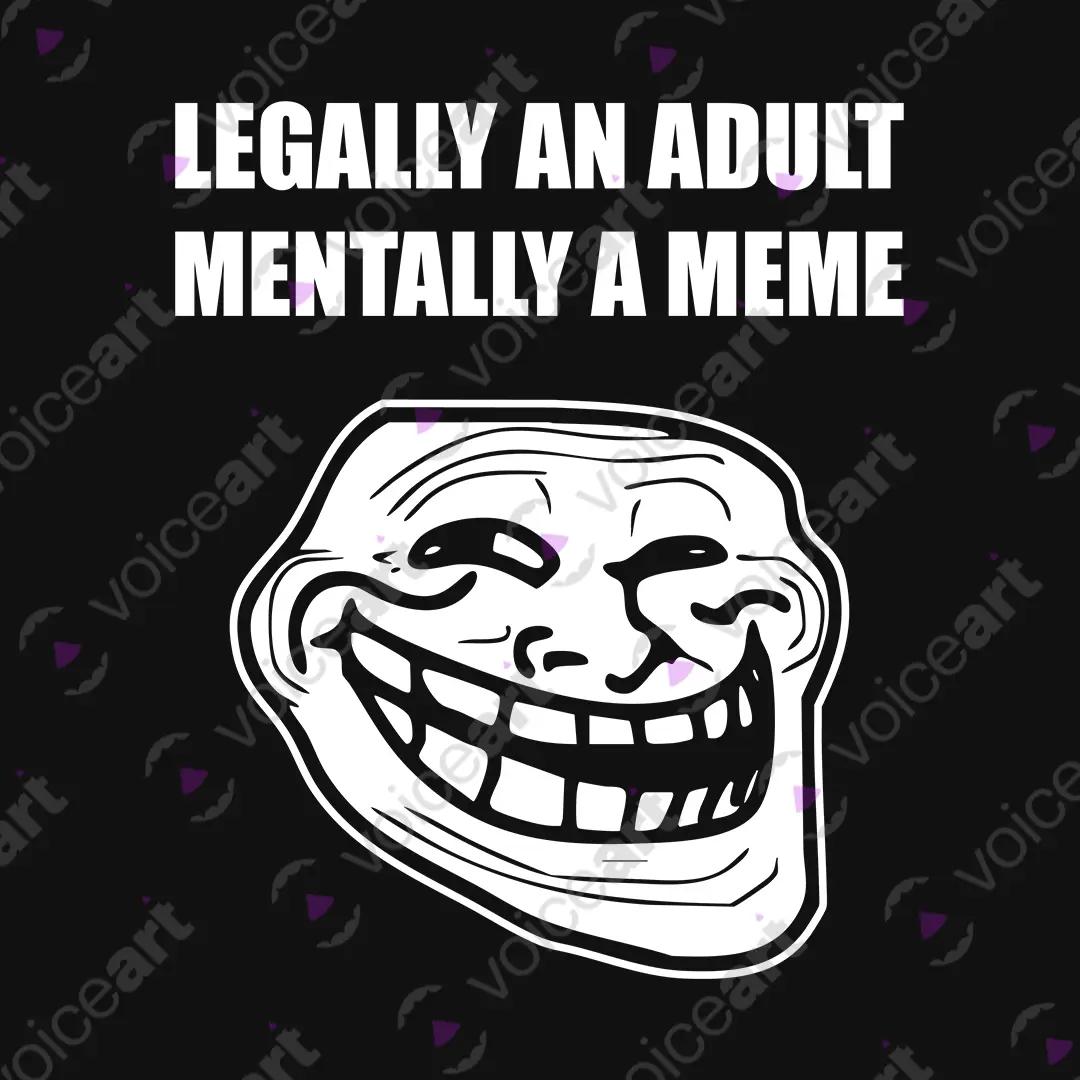 VOICEART Black Watermark Legally an Adult Mentally a Meme Funny Graphic Tee Sarcastic Joke Short Sleeve Cotton T-Shirt