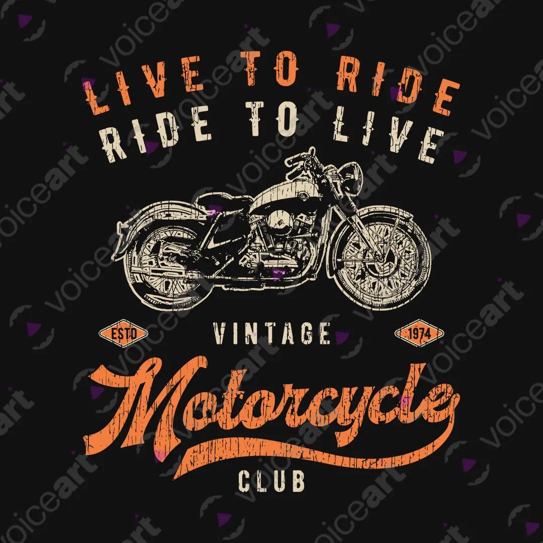 VOICEART Black Watermark Live To Ride Ride To Live Vintage Graphic Tee for Bike Lovers Short Combed Cotton T-Shirt