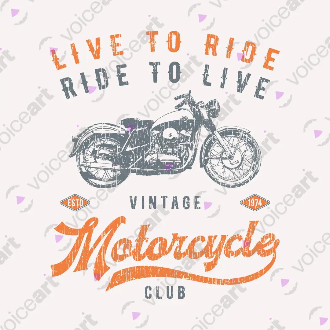 VOICEART White Watermark Live To Ride Ride To Live Vintage Graphic Tee for Bike Lovers Short Combed Cotton T-Shirt