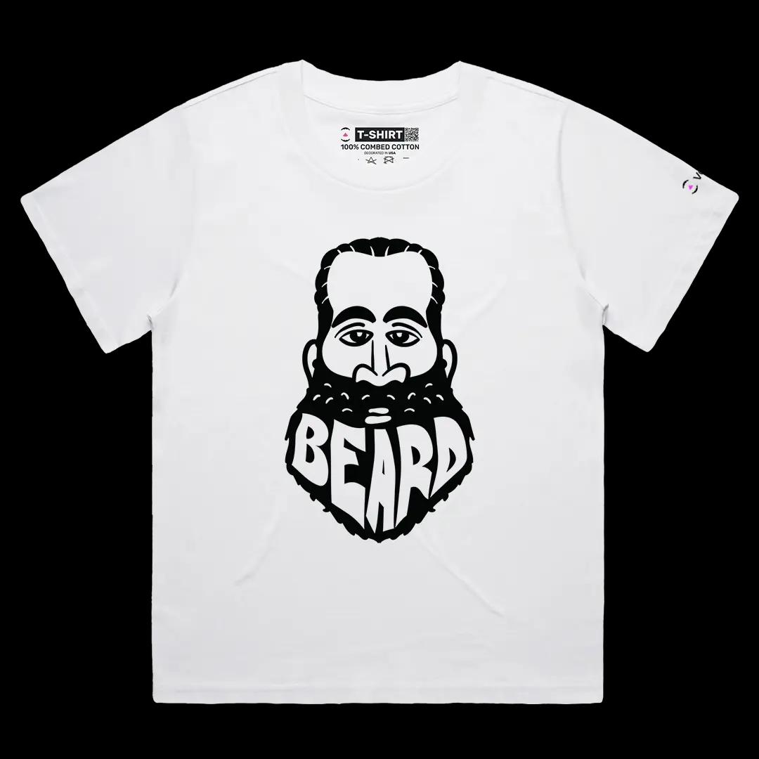 VOICEART White Female Loose Harden The Beard Sports Graphic Tee for Basketball Fans Short Sleeve Cotton T-Shirt