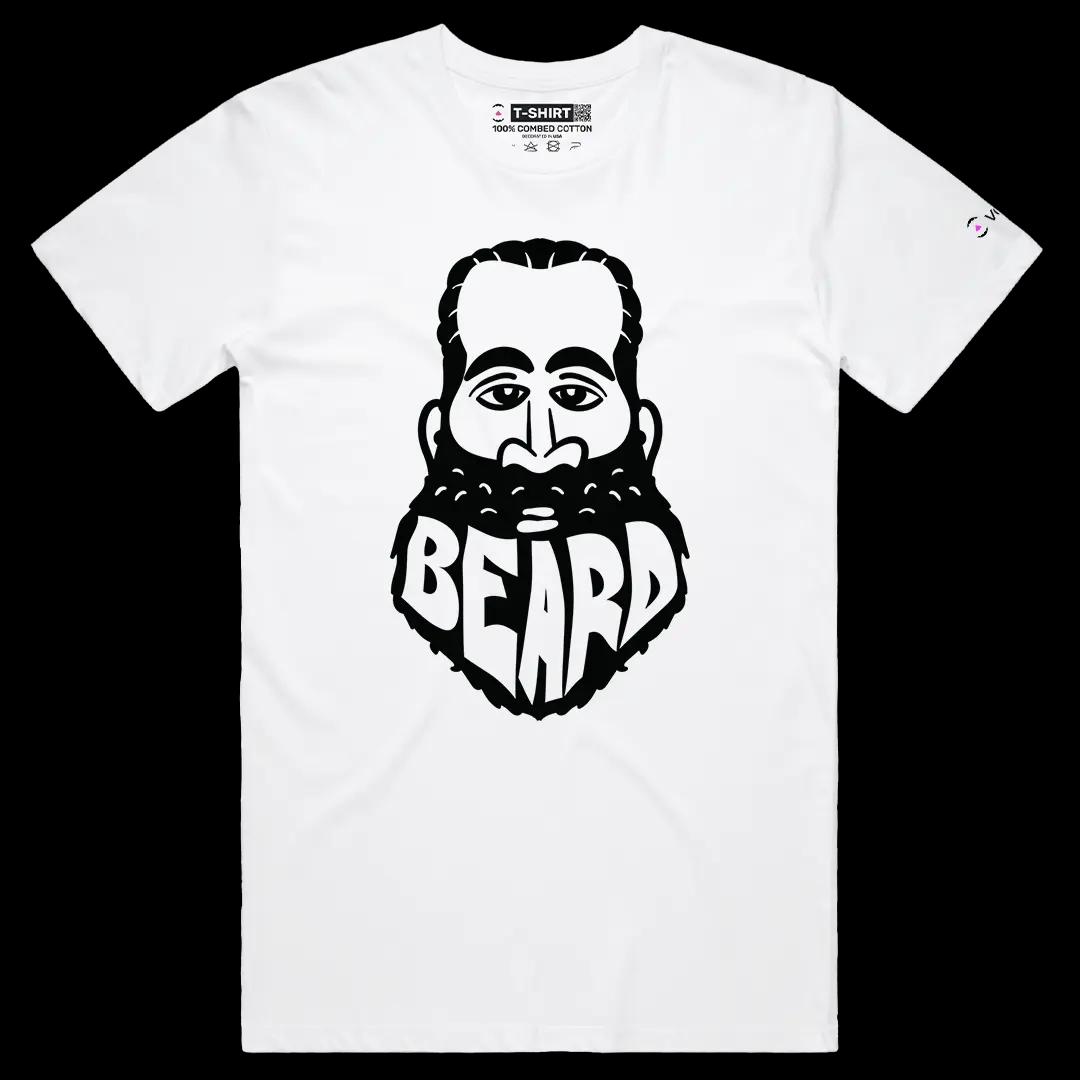 VOICEART White Male Regular Harden The Beard Sports Graphic Tee for Basketball Fans Short Sleeve Cotton T-Shirt