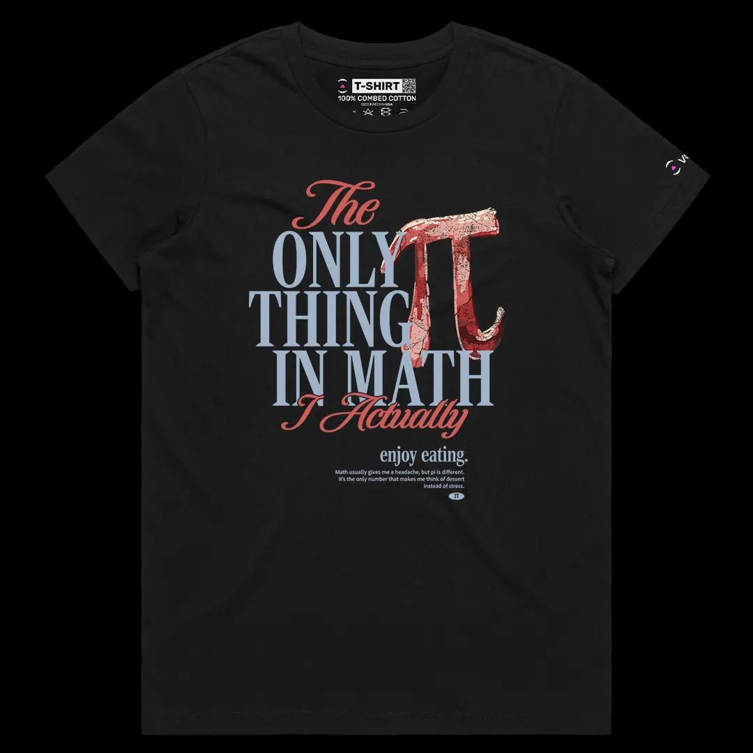 VOICEART Black Female Regular Math and Pie Funny Graphic Tee with Wordplay Joke Short Sleeve Cotton T-Shirt for Men and Women
