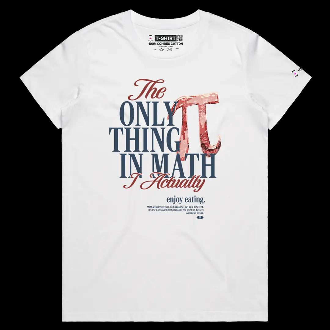 VOICEART White Female Regular Math and Pie Funny Graphic Tee with Wordplay Joke Short Sleeve Cotton T-Shirt for Men and Women