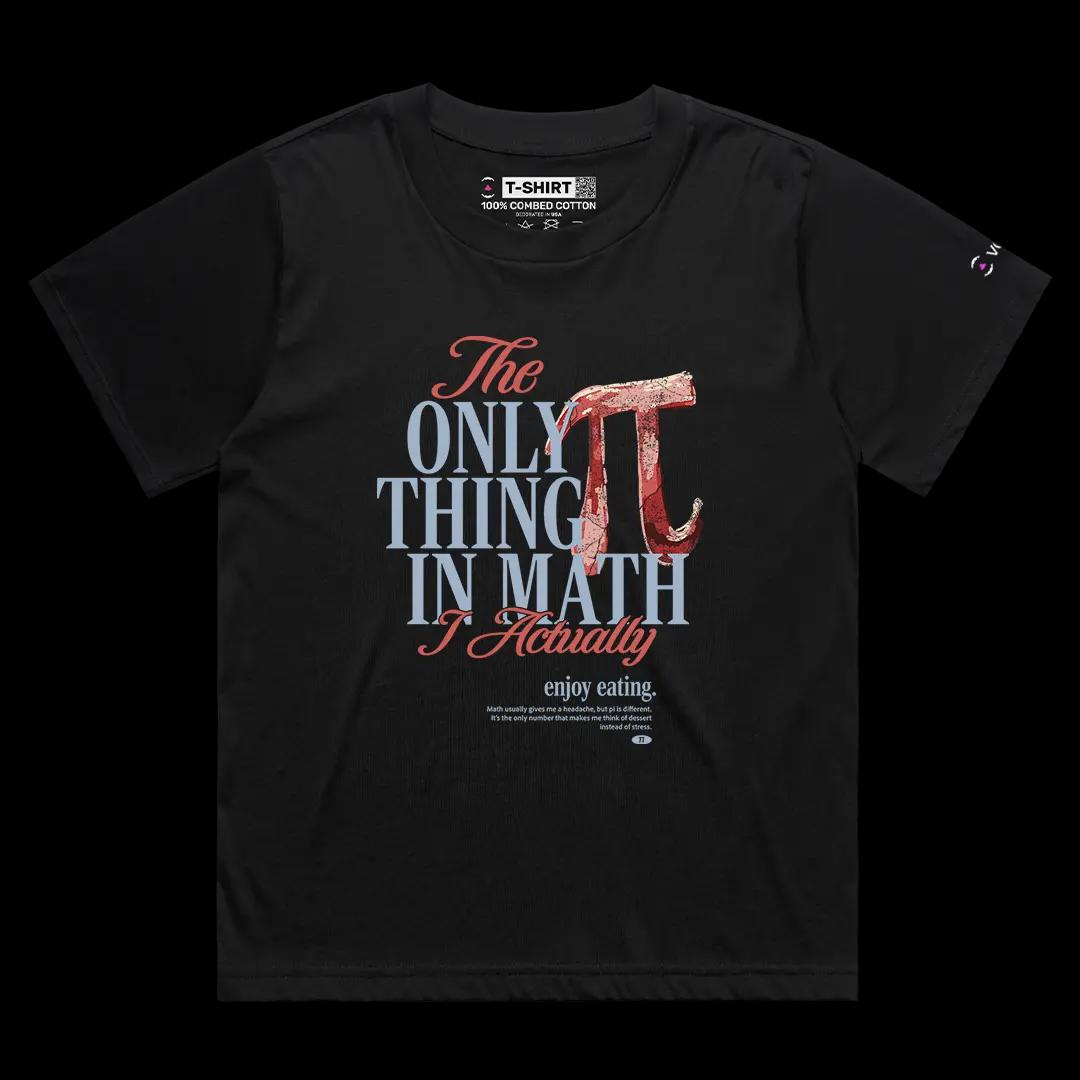 VOICEART Black Female Loose Math and Pie Funny Graphic Tee with Wordplay Joke Short Sleeve Cotton T-Shirt for Men and Women