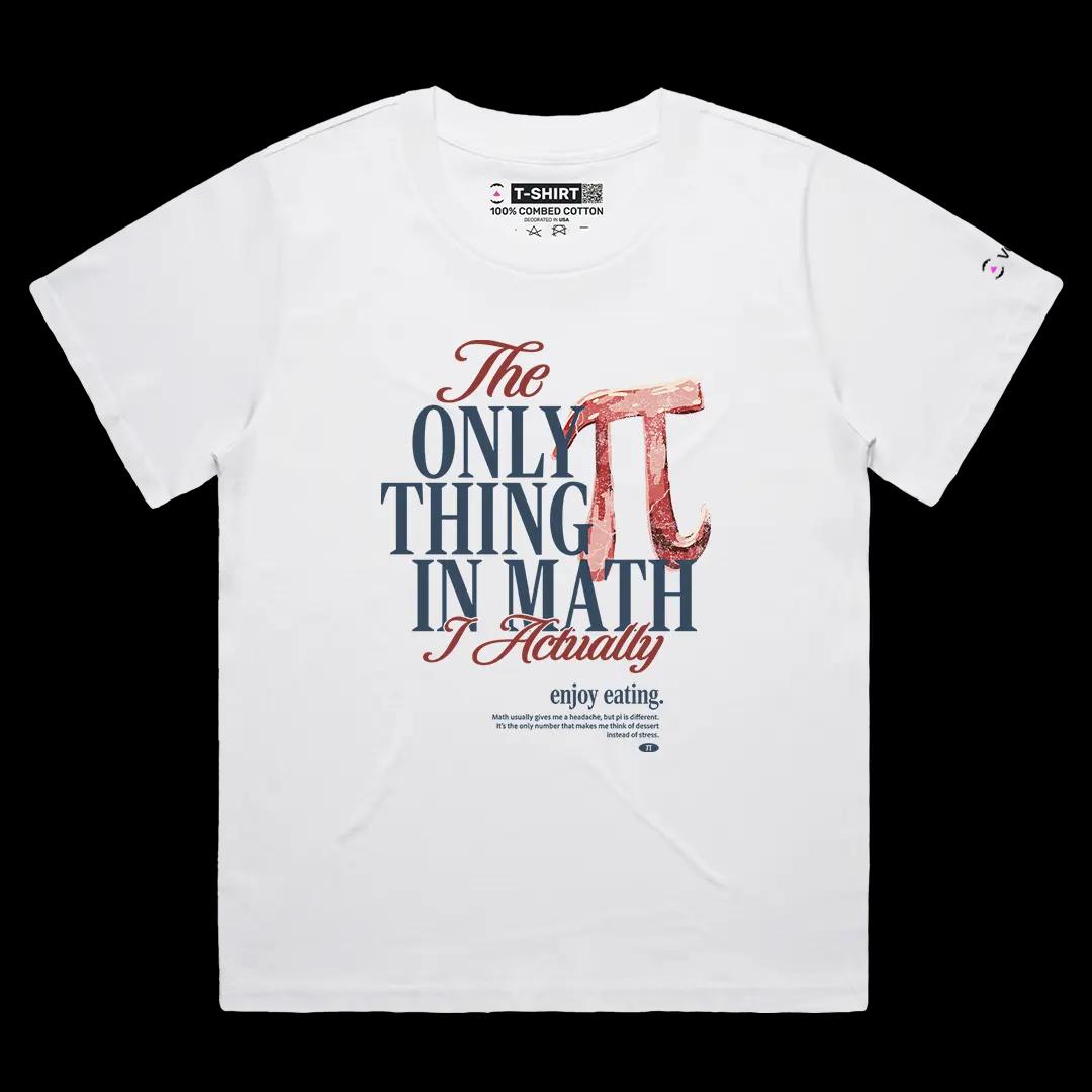 VOICEART White Female Loose Math and Pie Funny Graphic Tee with Wordplay Joke Short Sleeve Cotton T-Shirt for Men and Women