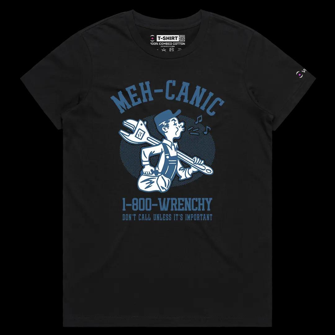 VOICEART Black Female Regular Clueless Mechanic Funny Graphic Tee Wordplay Joke Short Sleeve Cotton T-Shirt for Men and Women