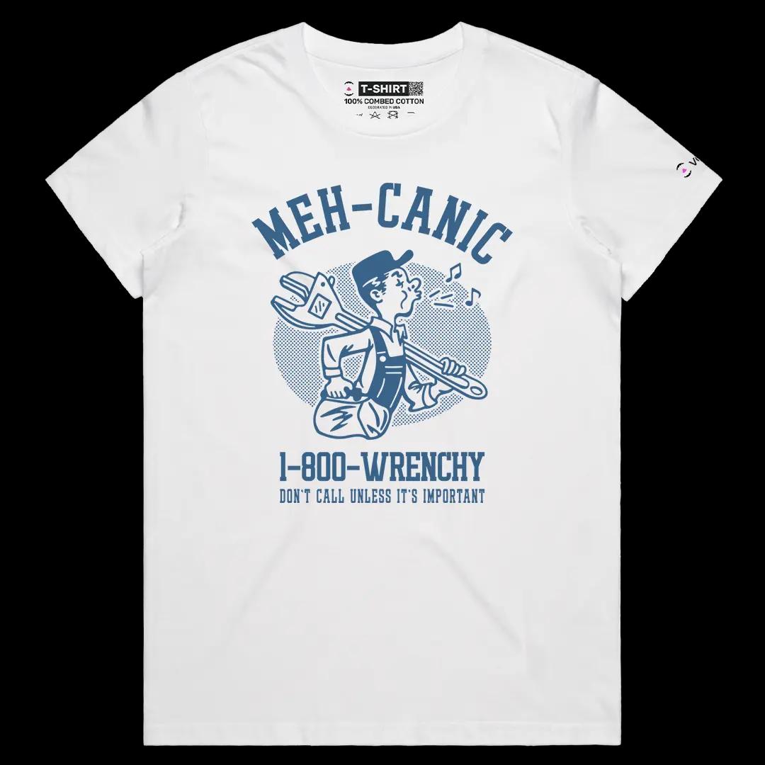 VOICEART White Female Regular Clueless Mechanic Funny Graphic Tee Wordplay Joke Short Sleeve Cotton T-Shirt for Men and Women