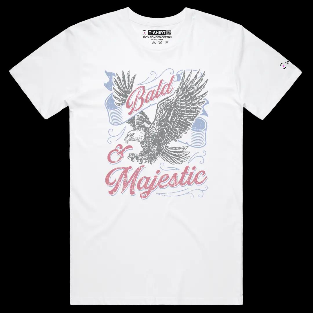 VOICEART White Male Regular Bald and Majestic Eagle Funny Graphic Tee with Patriotic Design Short Sleeve Cotton T-Shirt