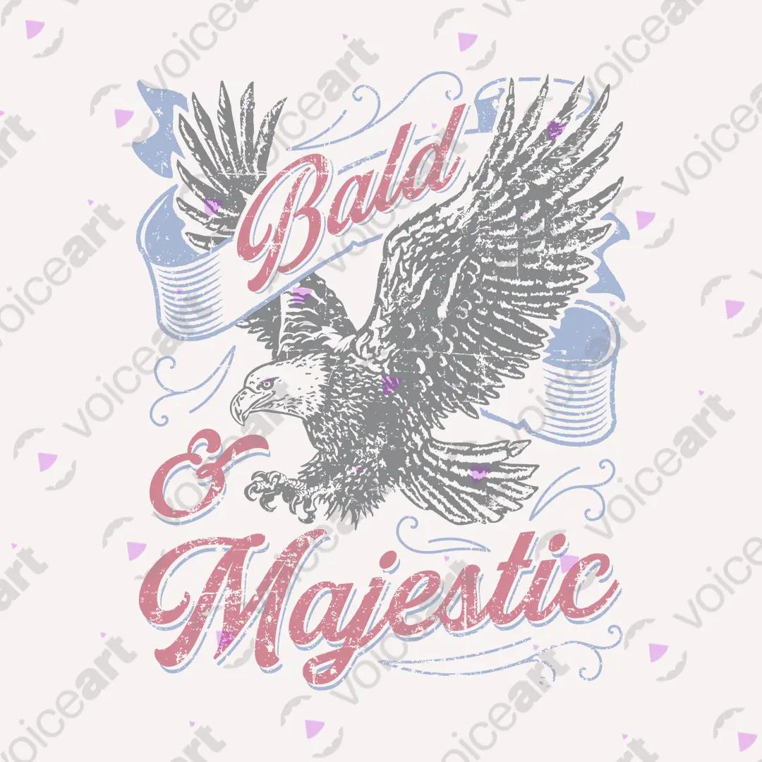 VOICEART White Watermark Bald and Majestic Eagle Funny Graphic Tee with Patriotic Design Short Sleeve Cotton T-Shirt