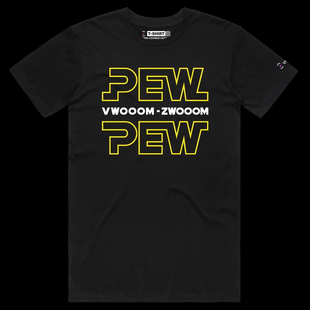 VOICEART Black Male Regular Pew Pew Effects Funny Graphic Tee for Movie Fans Short Combed Cotton T-Shirt for Men and Women